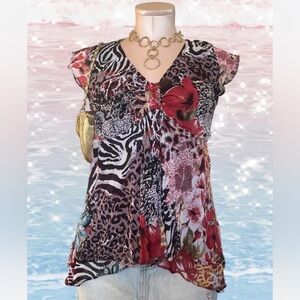 y2k animal print top with floral accents by Rouge size M